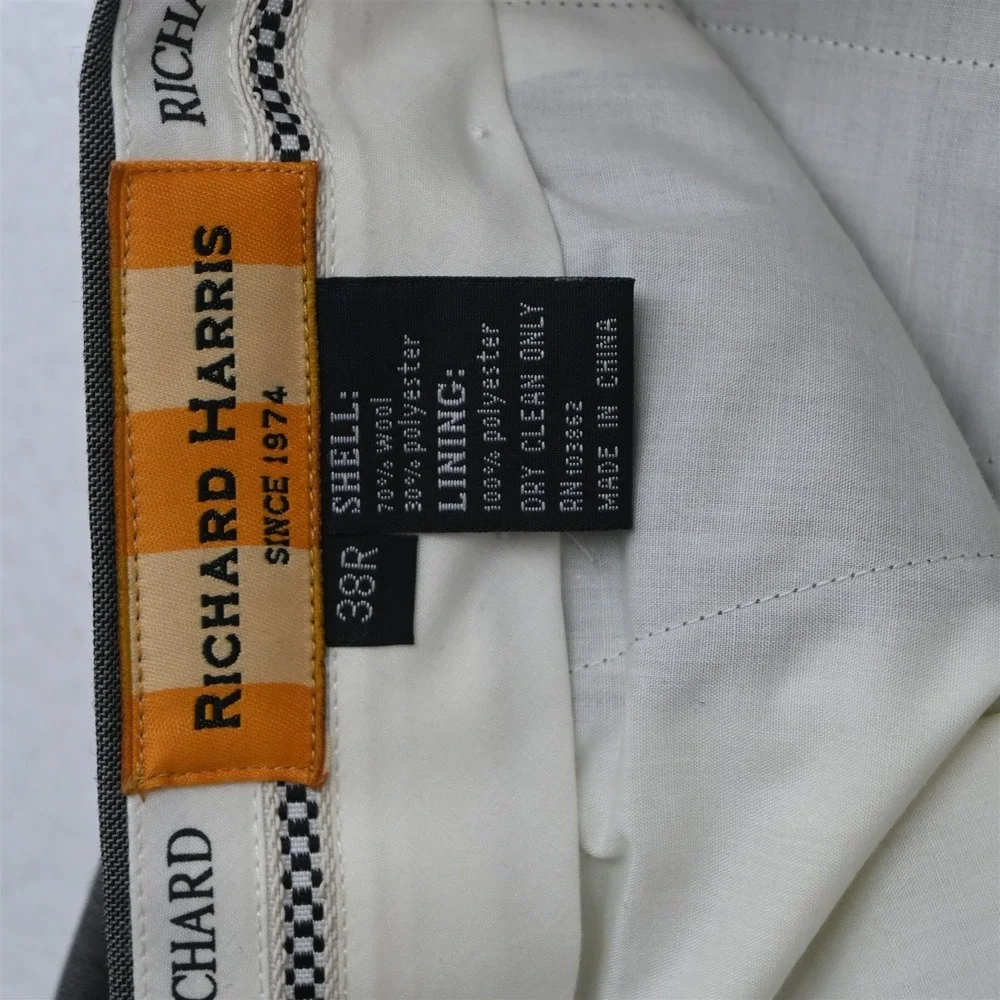 Richard Harris 46R 36x32 Gray Sharkskin Wool Double Breasted Jacket Pants Suit